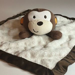 BABY LOVEY GARANIMALS MONKEY SECURITY BLANKET IVORY PLUSH AND BROWN SATIN